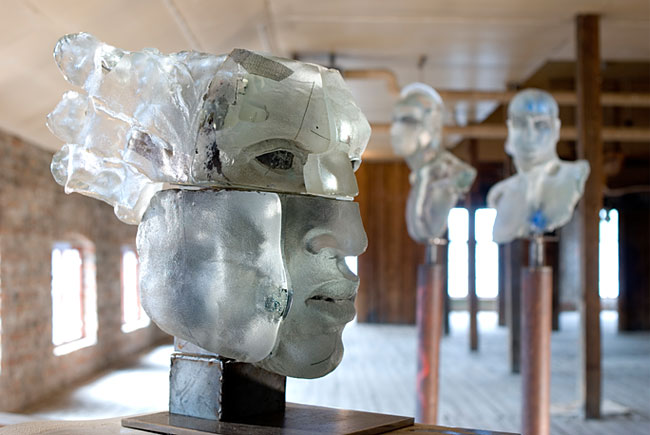 Glass sculptures (Arctic, Punk, I Turned Into Ice) at Reijmyre glasbruk